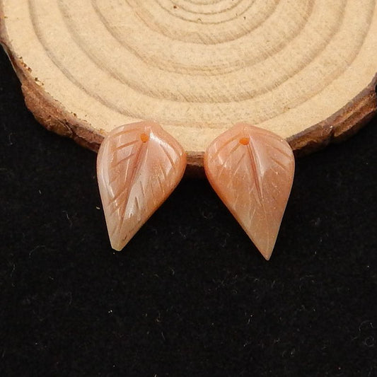 Natural Heliolite Sunstone Carved leaf Earring Beads 20*13*3mm, 2.9g