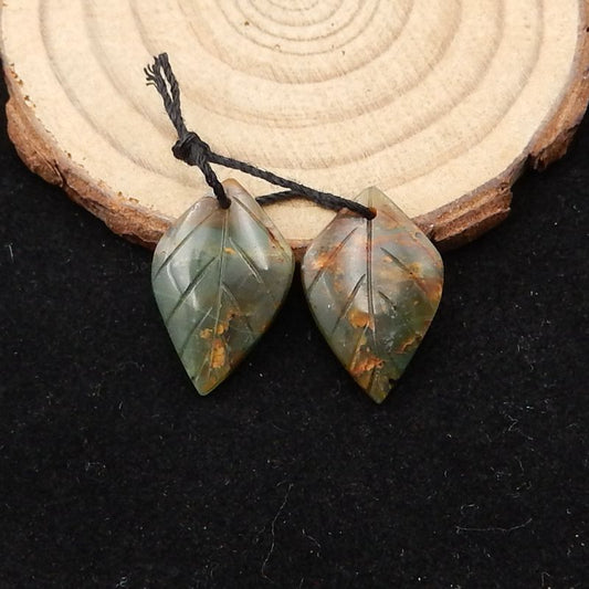 Natural Green Opal Carved leaf Earring Beads 22*14*3mm, 3.0g