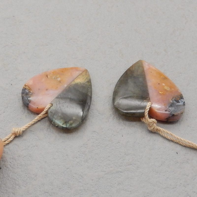 Intarsia of Pink Opal and Labradorite Earring Beads 25X21X5mm, 7.4g