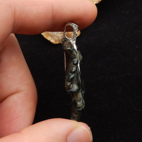 Natural Ocean Jasper Carved Leaf Pendant with 925 Sterling Silver 43*29*8mm, 8.9g
