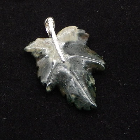 Natural Ocean Jasper Carved Leaf Pendant with 925 Sterling Silver 43*29*8mm, 8.9g