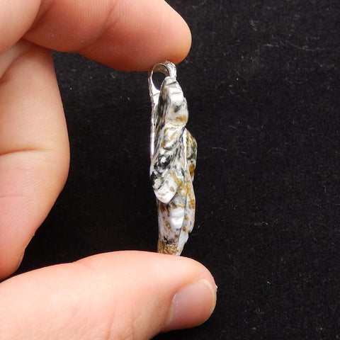 Natural Ocean Jasper Carved Leaf Pendant with 925 Sterling Silver 46*30*8mm, 8.8g