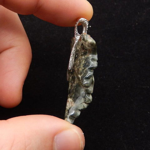 Natural Ocean Jasper Carved Leaf Pendant with 925 Sterling Silver 46*30*8mm, 8.8g