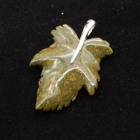 Natural Ocean Jasper Carved Leaf Pendant with 925 Sterling Silver 46*30*8mm, 8.8g
