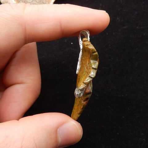 Natural Ocean Jasper Carved Leaf Pendant with 925 Sterling Silver 46*30*8mm, 8.8g
