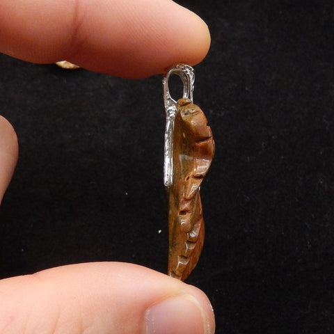 Natural Ocean Jasper Carved Leaf Pendant with 925 Sterling Silver 43*29*8mm, 8.9g
