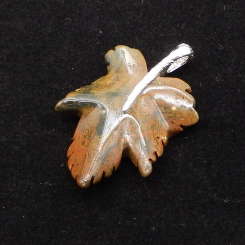 Natural Ocean Jasper Carved Leaf Pendant with 925 Sterling Silver 43*29*8mm, 8.9g