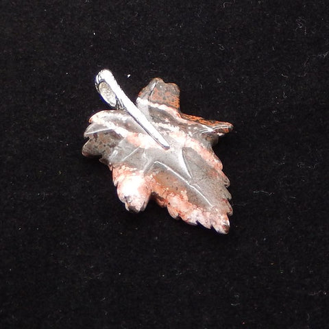 Natural Ocean Jasper Carved Leaf Pendant with 925 Sterling Silver 43*29*8mm, 8.9g