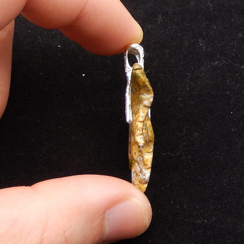 Natural Ocean Jasper Carved Leaf Pendant with 925 Sterling Silver 43*29*8mm, 8.9g