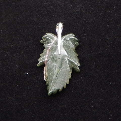 Natural Ocean Jasper Carved Leaf Pendant with 925 Sterling Silver 46*30*8mm, 8.8g