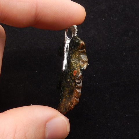Natural Ocean Jasper Carved Leaf Pendant with 925 Sterling Silver 43*29*8mm, 8.9g