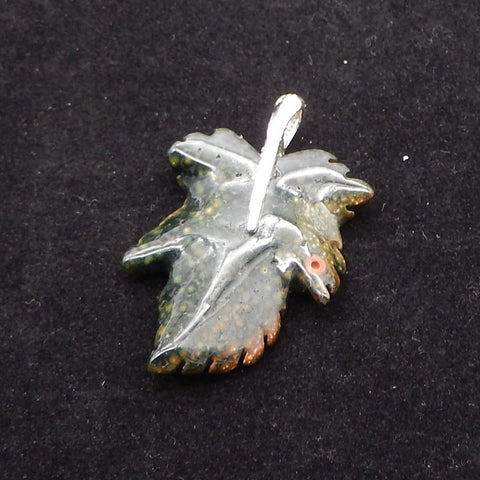 Natural Ocean Jasper Carved Leaf Pendant with 925 Sterling Silver 43*29*8mm, 8.9g