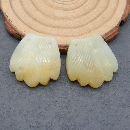 雕刻亚马逊石羽毛耳环，手工雕刻宝石羽毛吊坠耳环，天然珠宝，30x20x5mm，9g