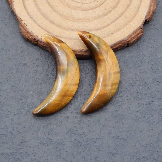 Natural Tiger's Eye Carved moon Earring Beads 34*15*5mm, 5.8g