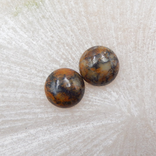 Natural Dendritic Agate Cabochons Paired 10x4mm, 1.5g