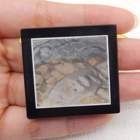Natural Obsidian, Howlite And Ocean Jasper Intarsia Gemstone Pendant Bead, Side Drilled Gemstone Pendant,Handmade Pendant Gift, 39x37x6mm, 23g