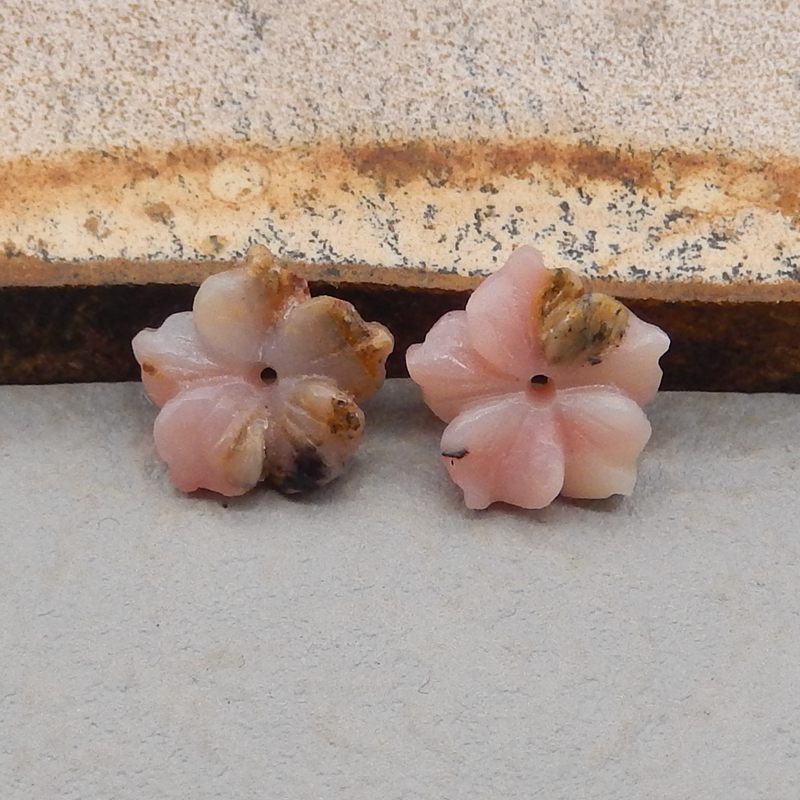 Natural Pink Opal Carved flower Earring Beads 13x3mm, 1.3g