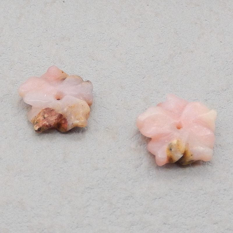 雕刻粉红色蛋白石宝石花朵耳环石一对，13x3 毫米，1.3 克