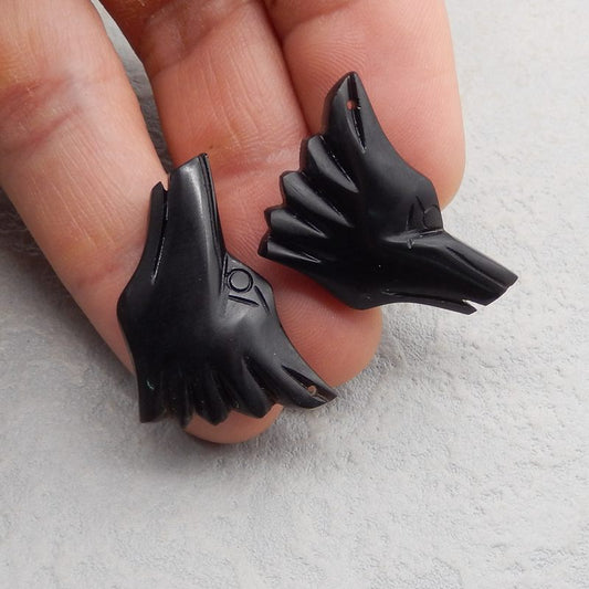 Natural Obsidian Carvd wolf head Earring Beads 30*22*5mm, 6.9g
