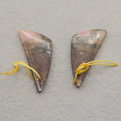 Paire de boucles d'oreilles percées en rhodonite naturelle, 37x13x4 mm, 7,4 g