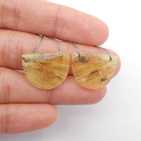 Natural Yellow Opal Double Hole Gemstone Earring Beads, Drilled Earring Pair, Gemstone For Jewelry DIY Making, 15x20x3mm, 2.6g
