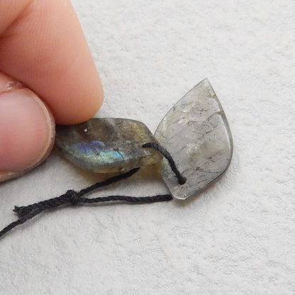 Natural Labradorite Carved leaf Earring Beads 25x14x4mm, 4.6g