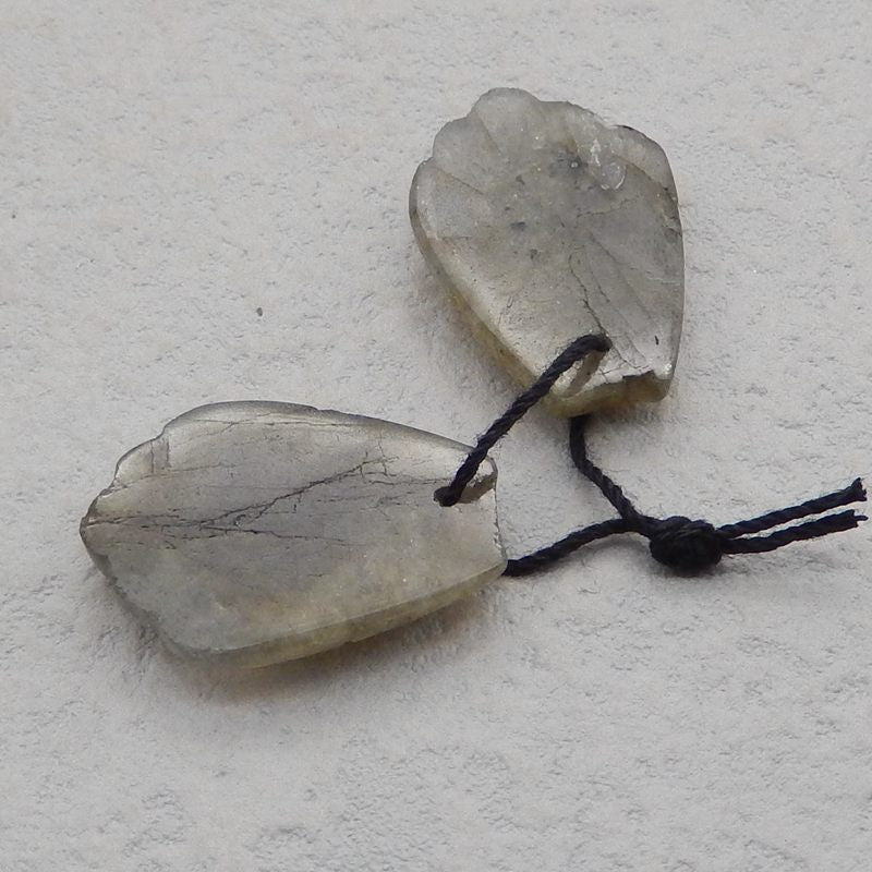 Natural Labradorite Carved feather Earring Beads 24x17x4mm, 5.5g