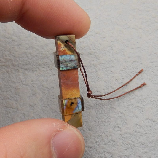 Intarsia of Labradorite and Red Creek Jasper Pendant Bead 33*8*8mm, 4.0g