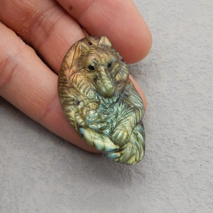Natural Labradorite Carved wolf Pendant Bead 47*26*11mm, 15.1g