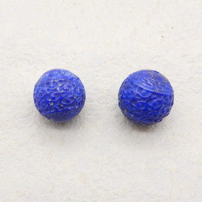 Natural Lapis Lazuli Carved Earring Beads 14mm, 8.6g