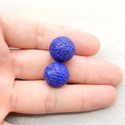 Natural Lapis Lazuli Carved Earring Beads 14mm, 8.6g
