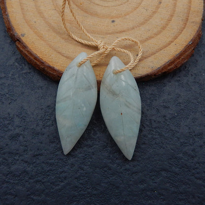 Natural Amazonite Carved leaf Earring Beads 31X12X4mm, 4.4g