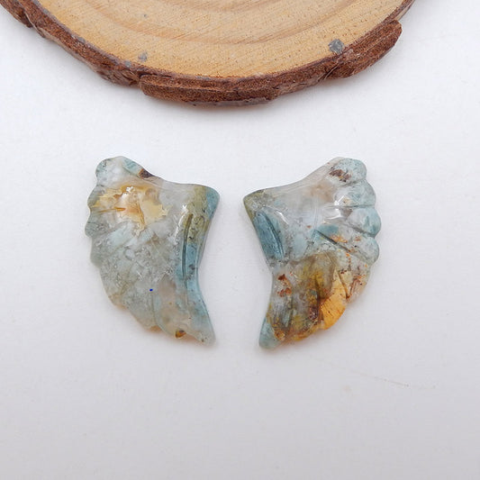 Natural Ocean Jasper Carved wings Earring Beads 26x18x4mm, 4.2g