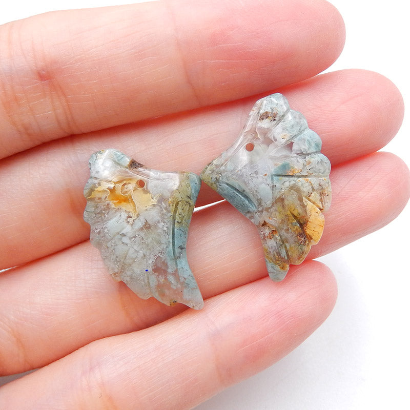 Natural Ocean Jasper Carved wings Earring Beads 26x18x4mm, 4.2g