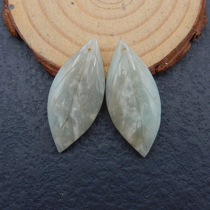 Natural Amazonite Carved leaf Earring Beads 35*17*4mm, 8g
