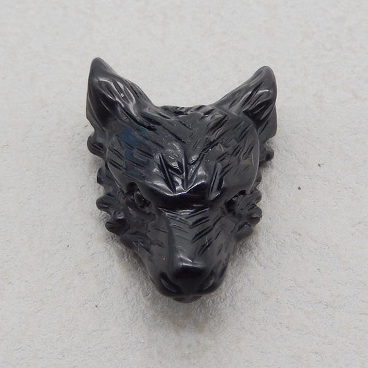 Natural Obsidian Carved wolf head Pendant Bead 41*28*15mm, 16.6g