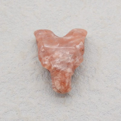 Natural Cherry Blossom Agate Carved wolf head Pendant Bead 23*17*10mm, 4.2g