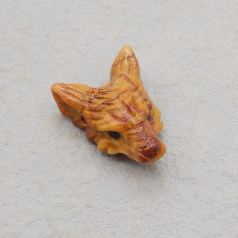 Tête de loup minuscule unique, perle pendentif tête de loup sculptée en pierre précieuse Mookaite naturelle, 25x19x9mm, 3.6g