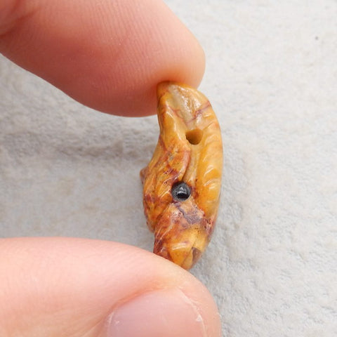 Tête de loup minuscule unique, perle pendentif tête de loup sculptée en pierre précieuse Mookaite naturelle, 25x19x9mm, 3.6g