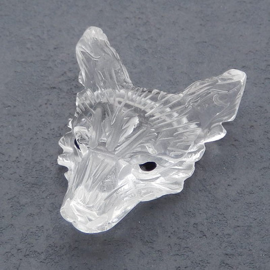 White Quartz Carved wolf head Pendant Bead 46*38*17mm, 30.0g
