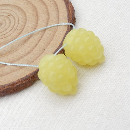 Natural Yellow Jade Carved berry Earring Beads 18x13x13mm, 7.6g