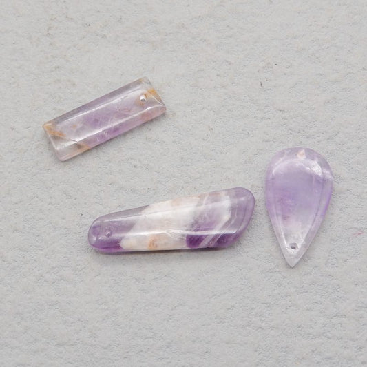 3 pcs Natural Amethyst Pendant Beads 23*14*4mm, 30*15*5mm, 6.2g