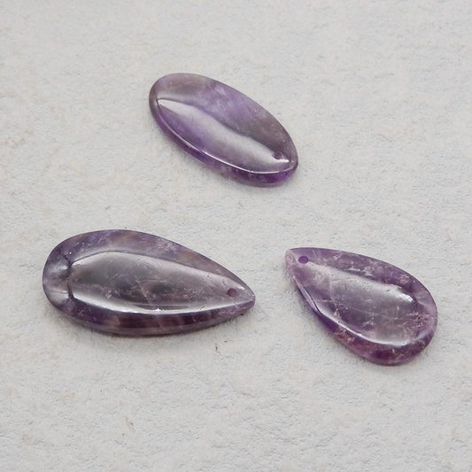 3 pcs Natural Amethyst Pendant Beads 33*12*4mm, 25*13*3mm, 2.7g