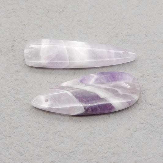 2 pcs Natural Amethyst Pendant Beads 42*11*5mm, 40*15*5mm, 9.3g