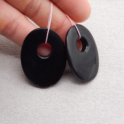 Natural Obsidian Earring Beads 40x30x6mm, 19.1g