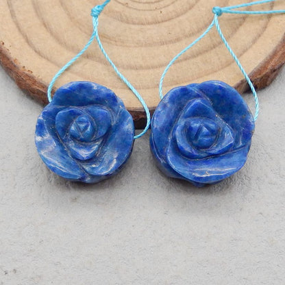 Natural Lapis Lazuli Carved flower Earring Beads 10*10*5mm, 2.4g