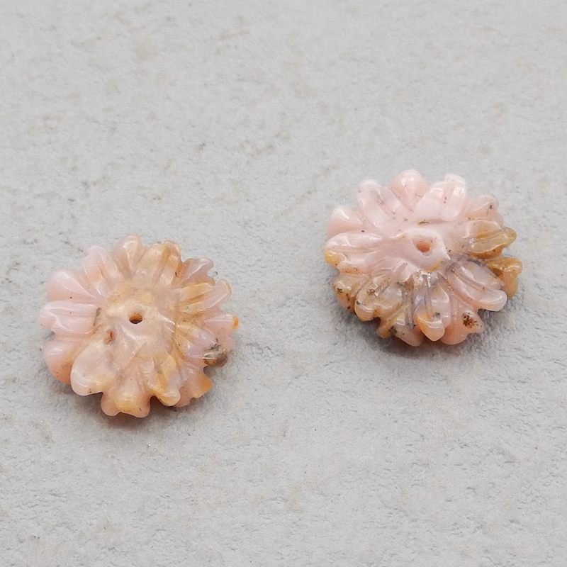 Paire de boucles d'oreilles fleur en opale rose sculptée, 16 x 4 mm, 2,3 g