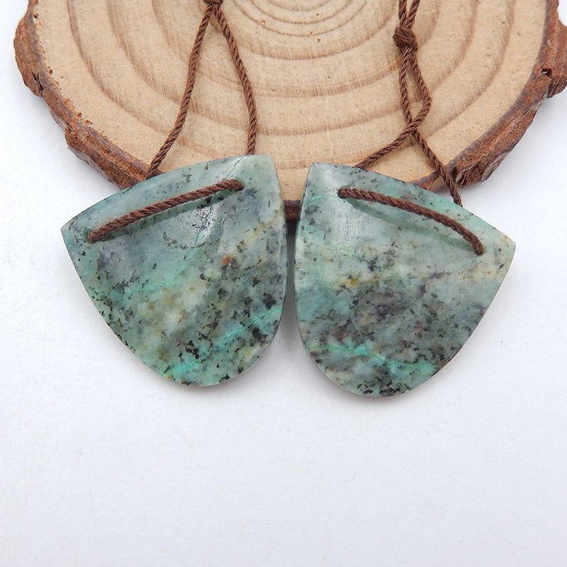 Paire de Boucles d'Oreilles Percées Turquoise Africaine Verte Naturelle, 25x26x5mm, 9.8g