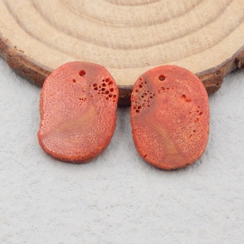 Natural Red Coral Earring Beads 17x16x3mm, 2.9g