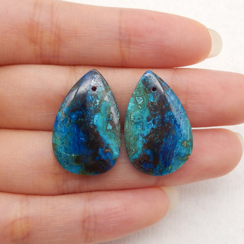 Natural Gemstone Chrysocolla Teardrop Gemstone Earring Beads, Popular Earrings Pair, 24x16x5mm, 6.3g